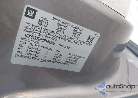 2012 GMC Yukon Xl 1500 Slt из США, поврежденный, VIN 1GKS1KE06CR169390